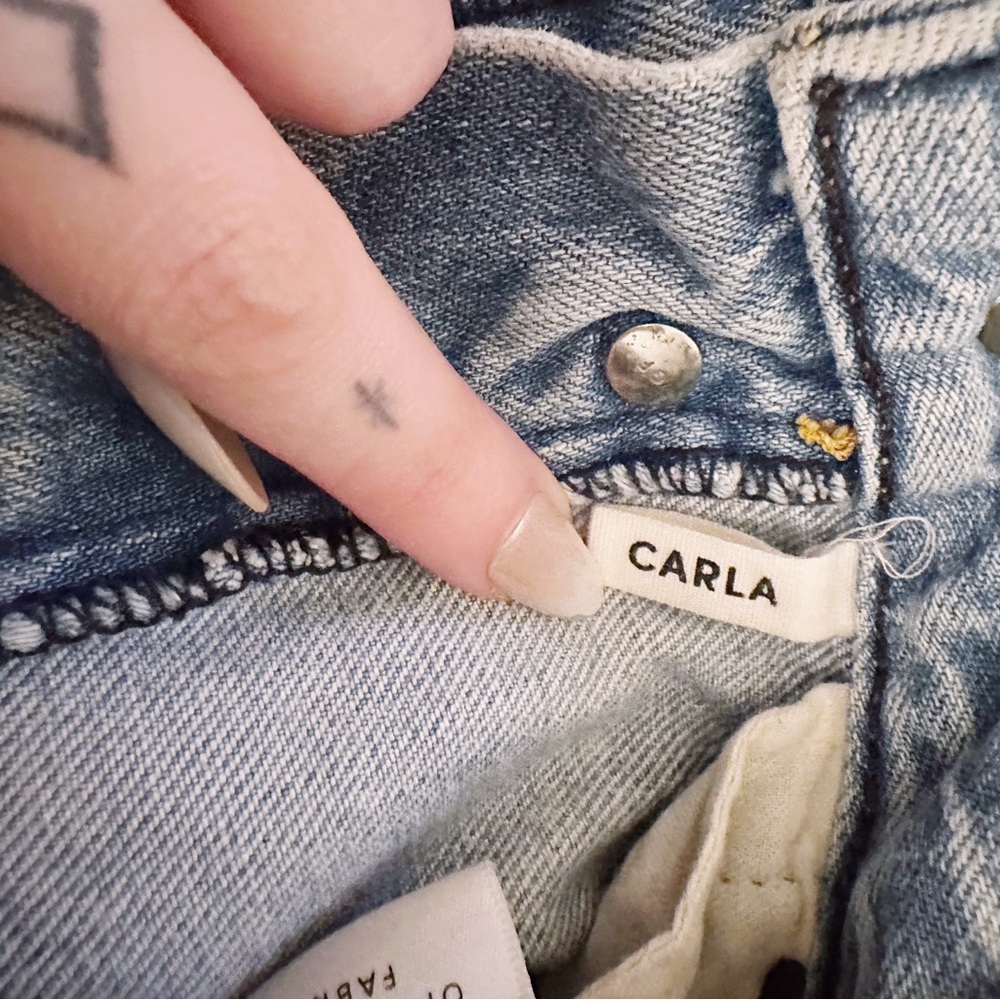 GRLFRND Carla High Rise Distressed Bell Flare Raw Hem Jeans Gonna Fly Now - Picture 6 of 9